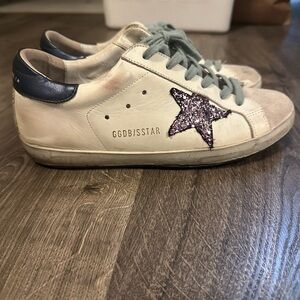 Golden Goose White Sneakers with Purple Glitter Star